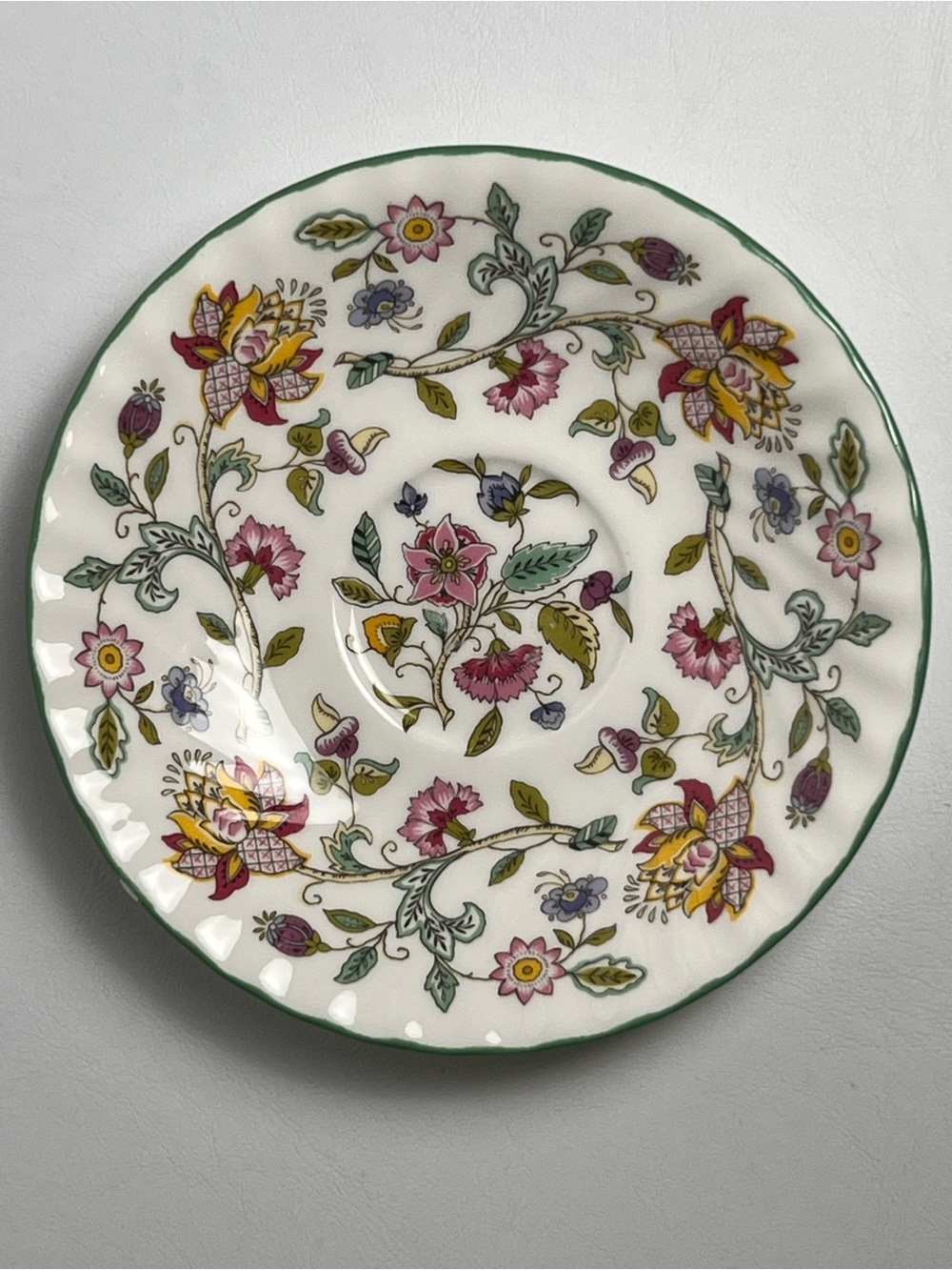 Minton England Haddon Hall Bone China Saucer Green Trim Flowers John Wadsworth